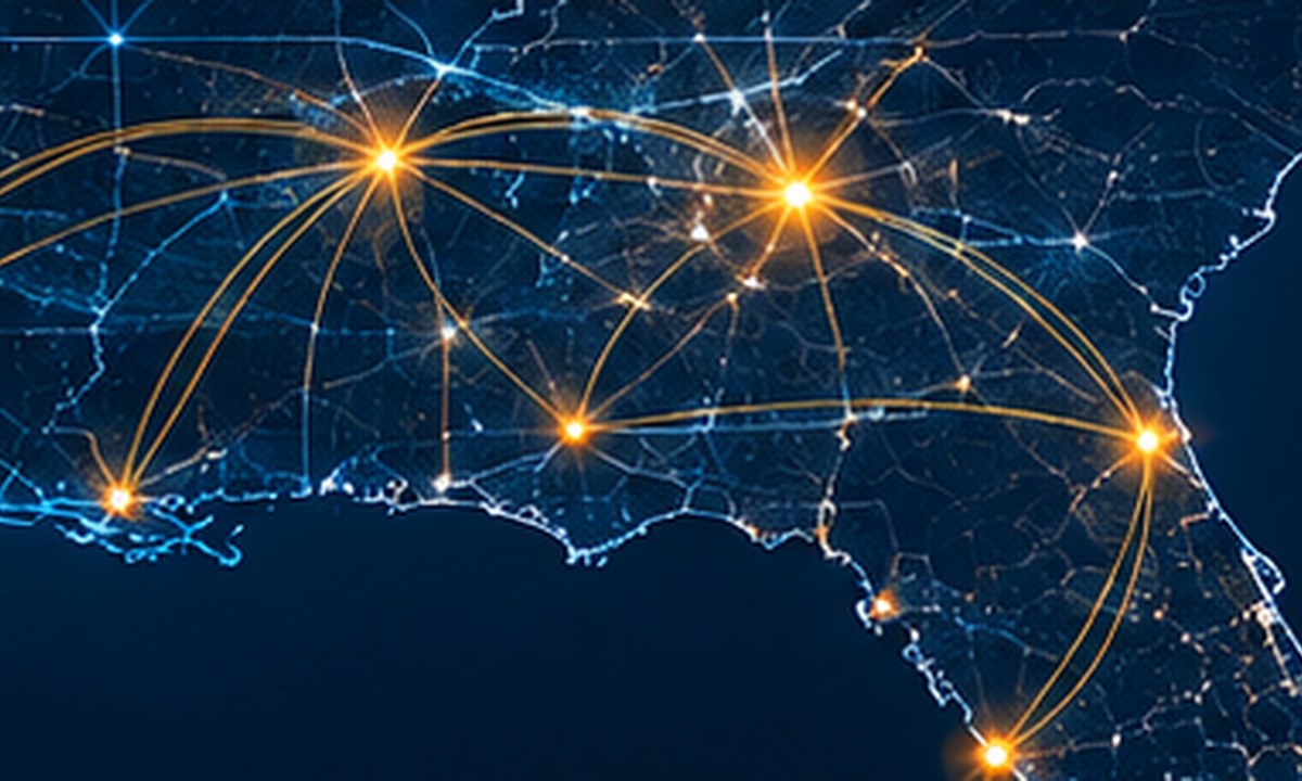 Illustrated logistics network across the Southeast United States